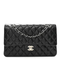 Lambskin Quilted Medium Double Flap Black At My store
