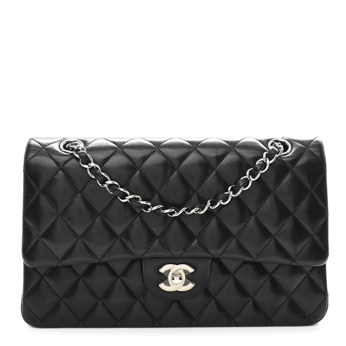 Lambskin Quilted Medium Double Flap Black At My store
