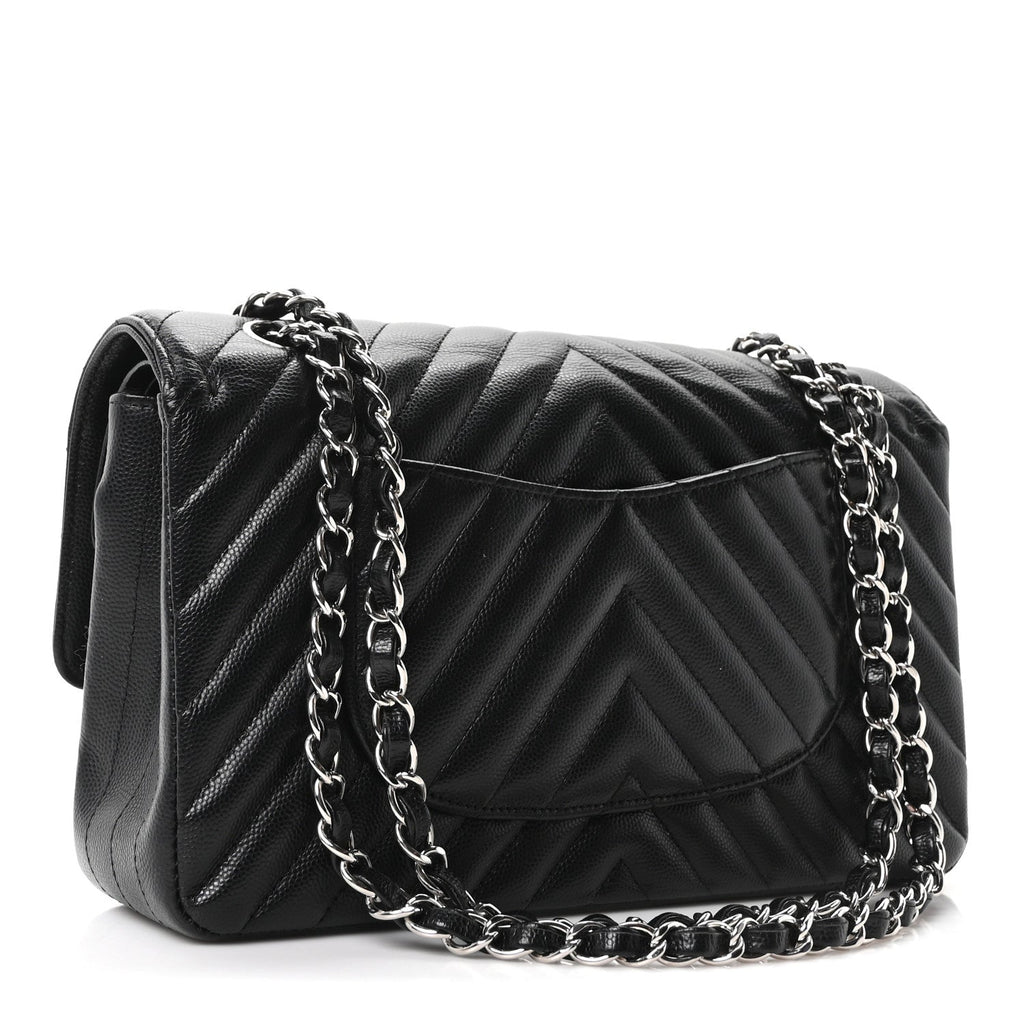 Caviar Chevron Quilted Medium Double Flap Black At My store