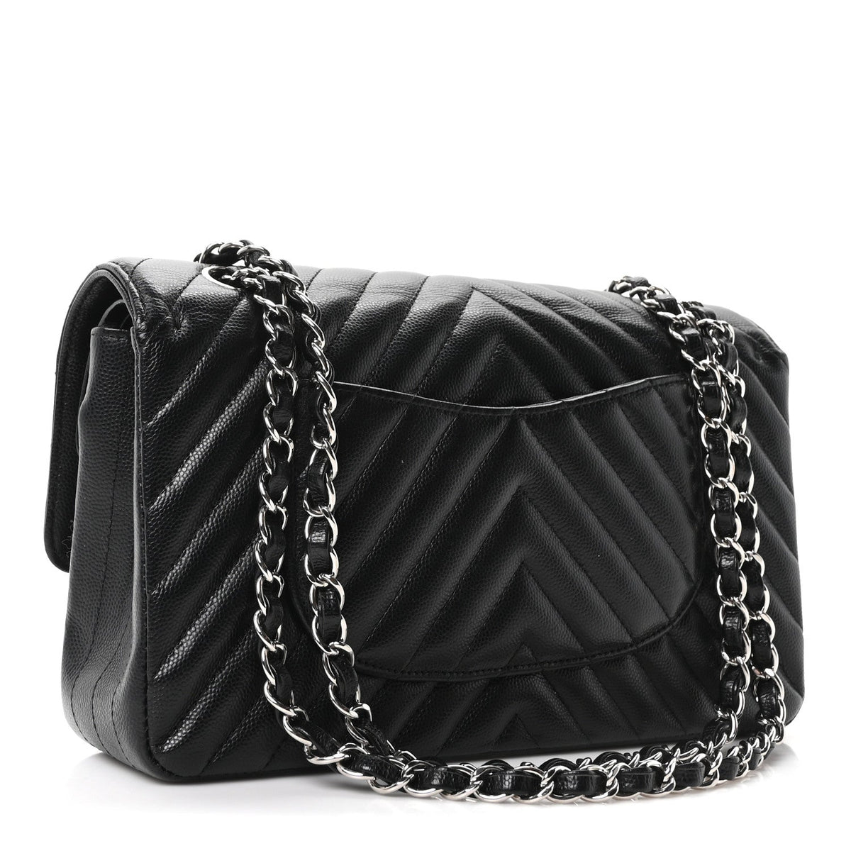 Caviar Chevron Quilted Medium Double Flap Black At My store