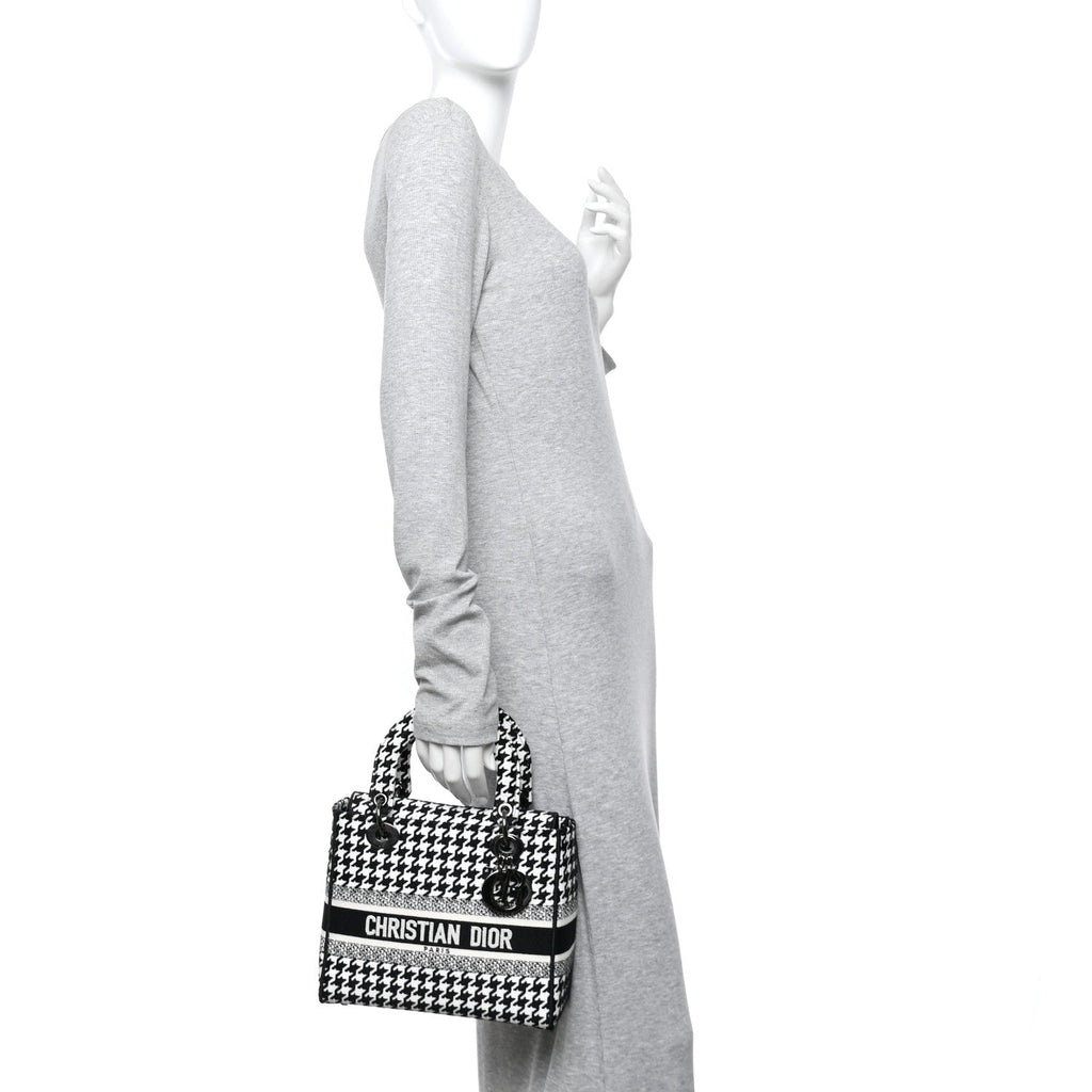 Canvas Houndstooth Embroidered Medium Lady D-Lite Black White AT My store