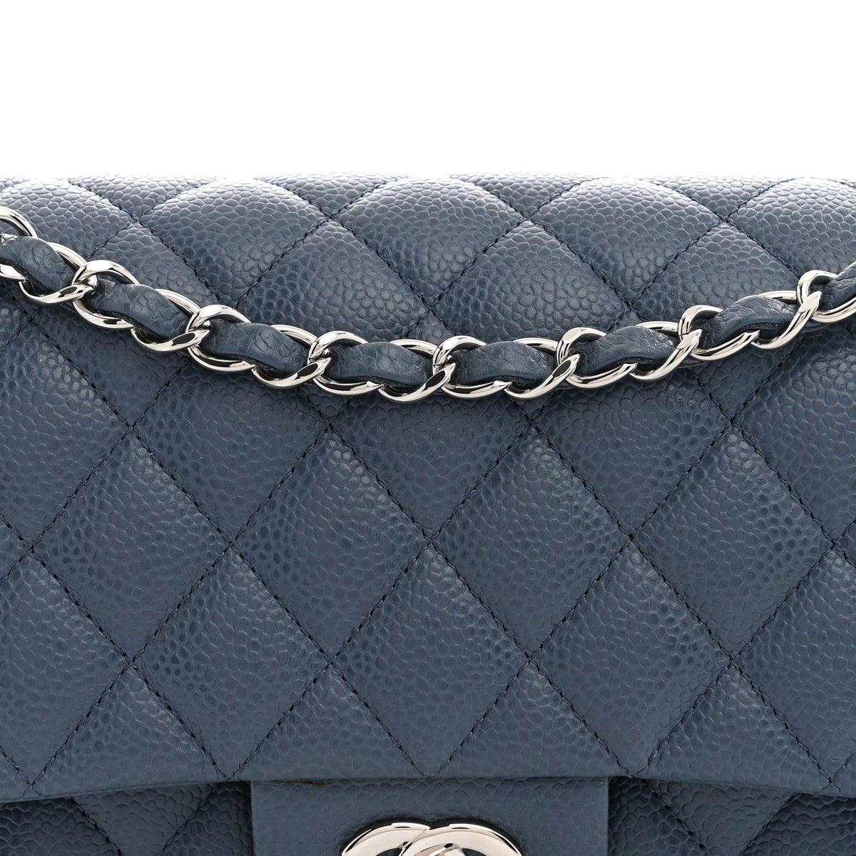 Caviar Quilted Medium Double Flap Blue At My store