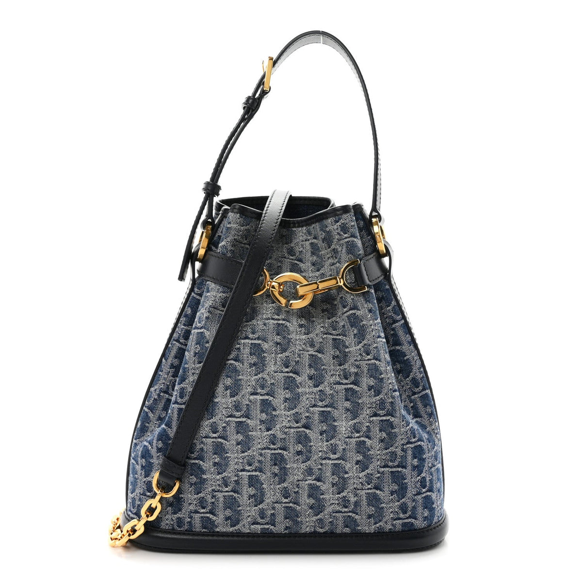 Denim Oblique Jacquard Medium C'est Chain Bucket Bag Denim Blue AT My store