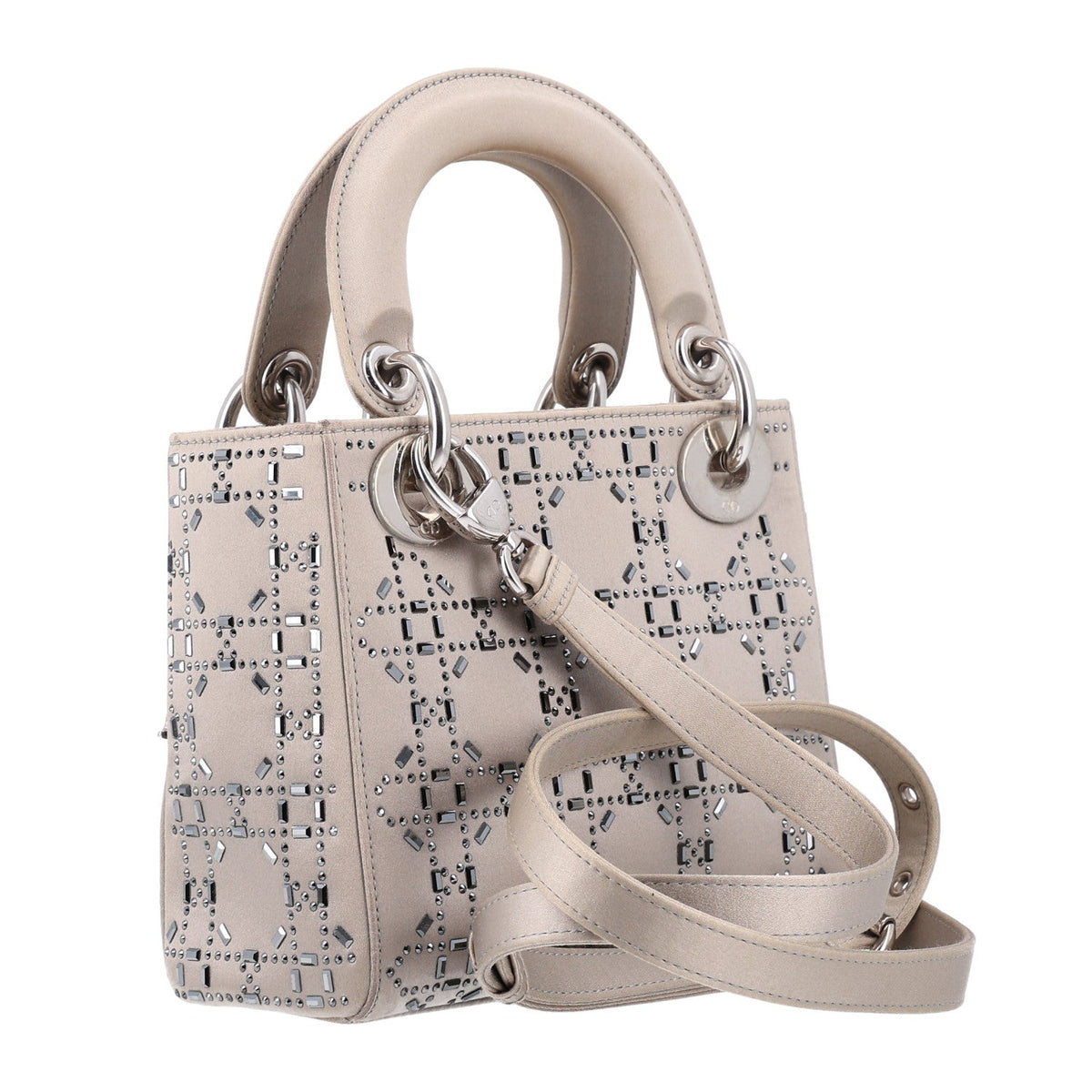 Satin Crystal Cannage Mini Lady Dior Gray AT My store