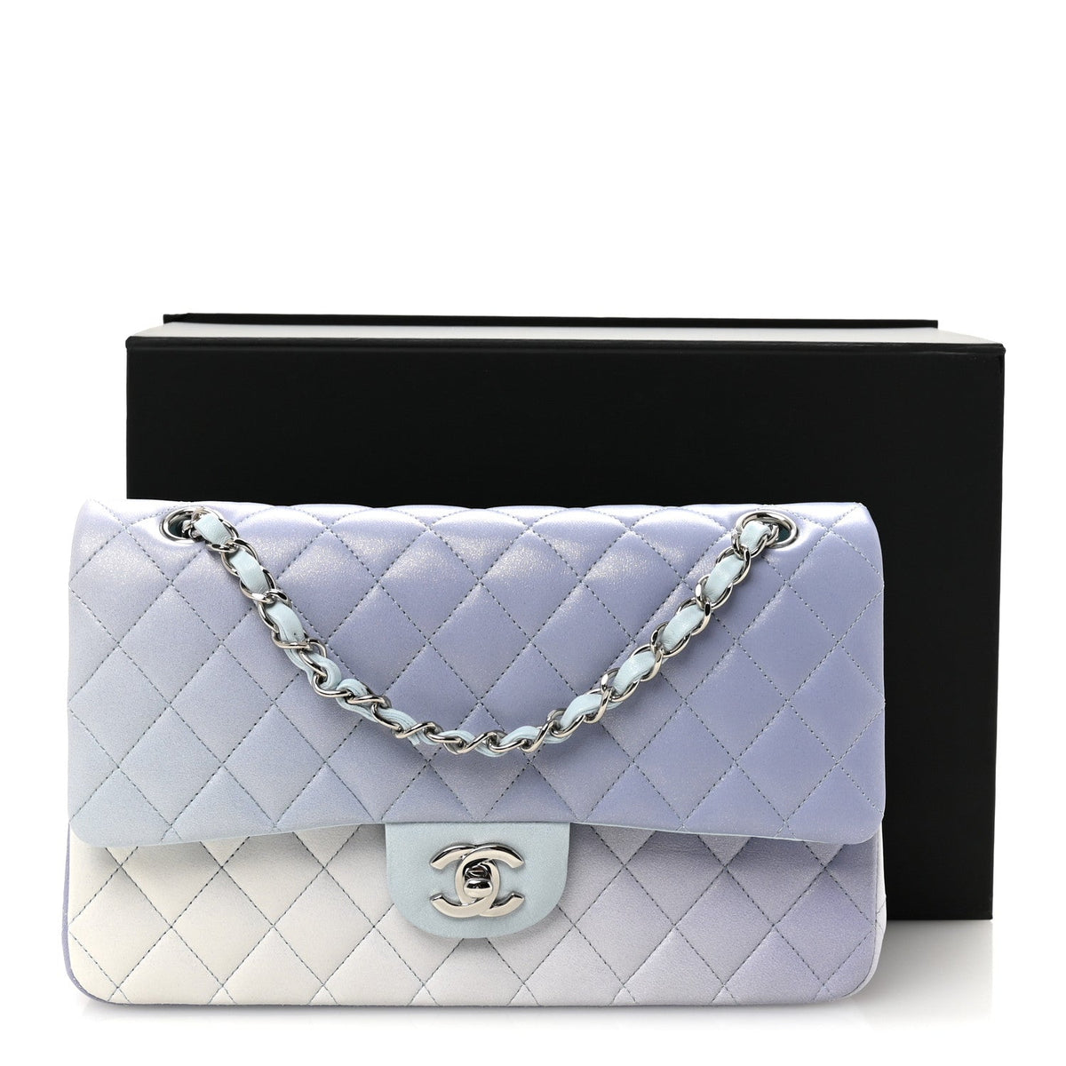 Perforated Lambskin Quilted Medium Double Flap Light Blue Light Purple White At My store