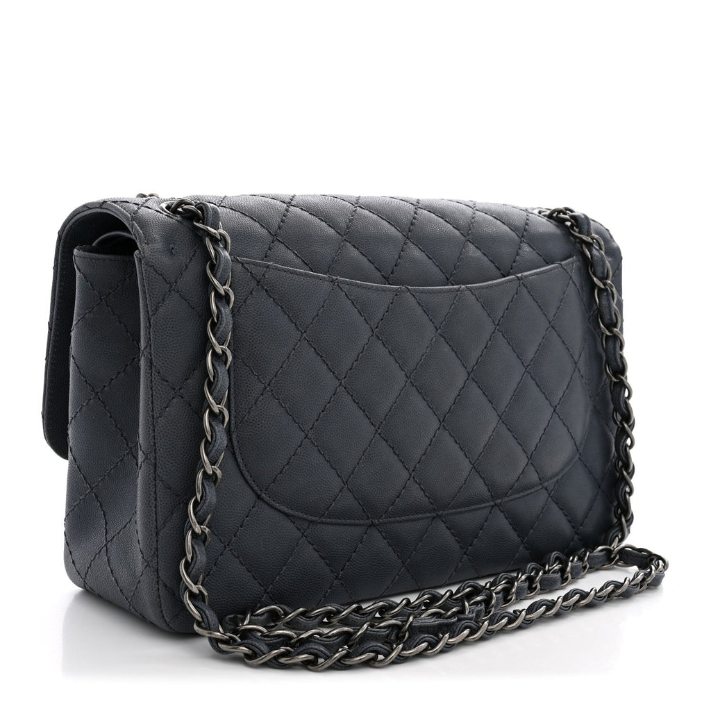 Washed Caviar Quilted Jumbo Double Flap Dark Grey At My store