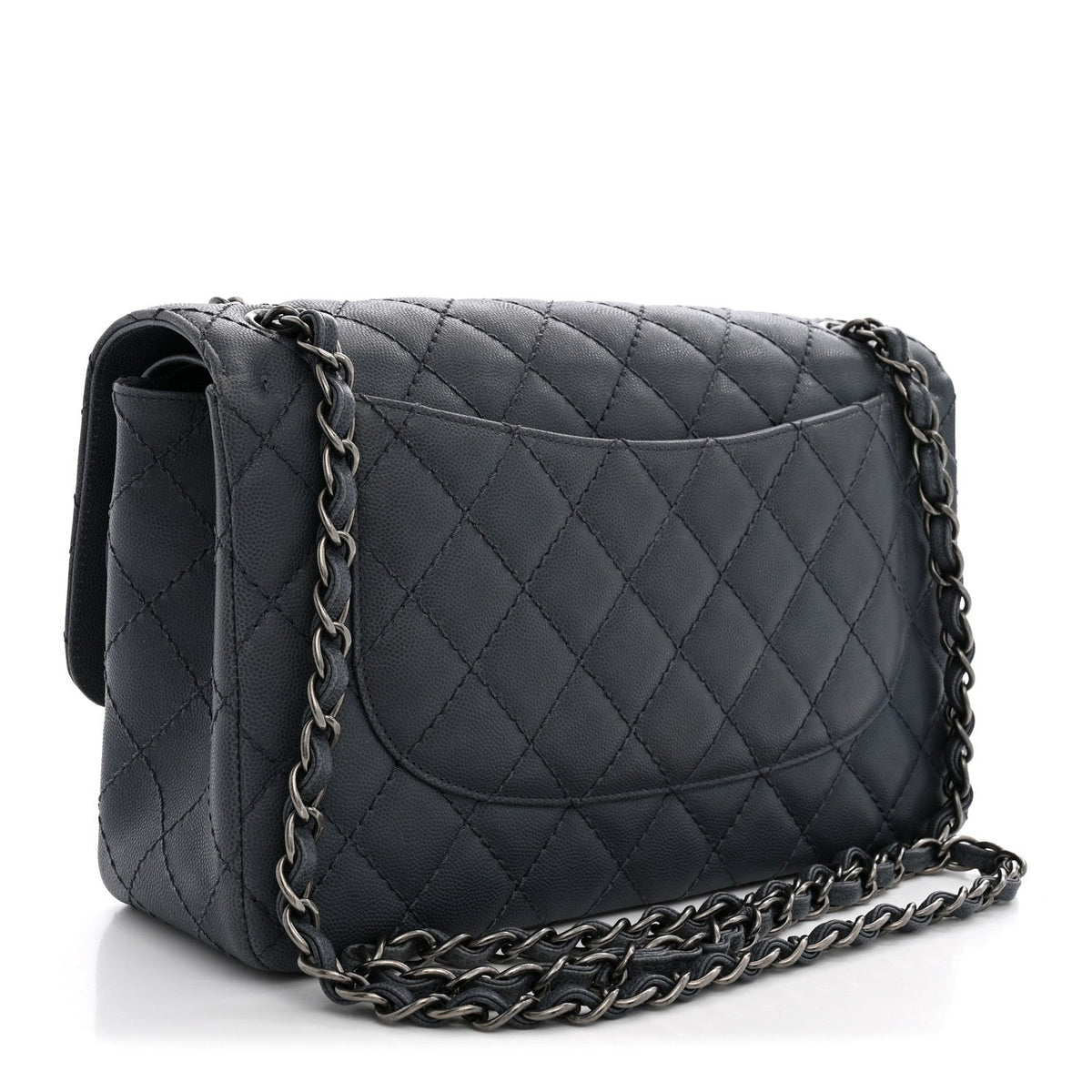 Washed Caviar Quilted Jumbo Double Flap Dark Grey At My store
