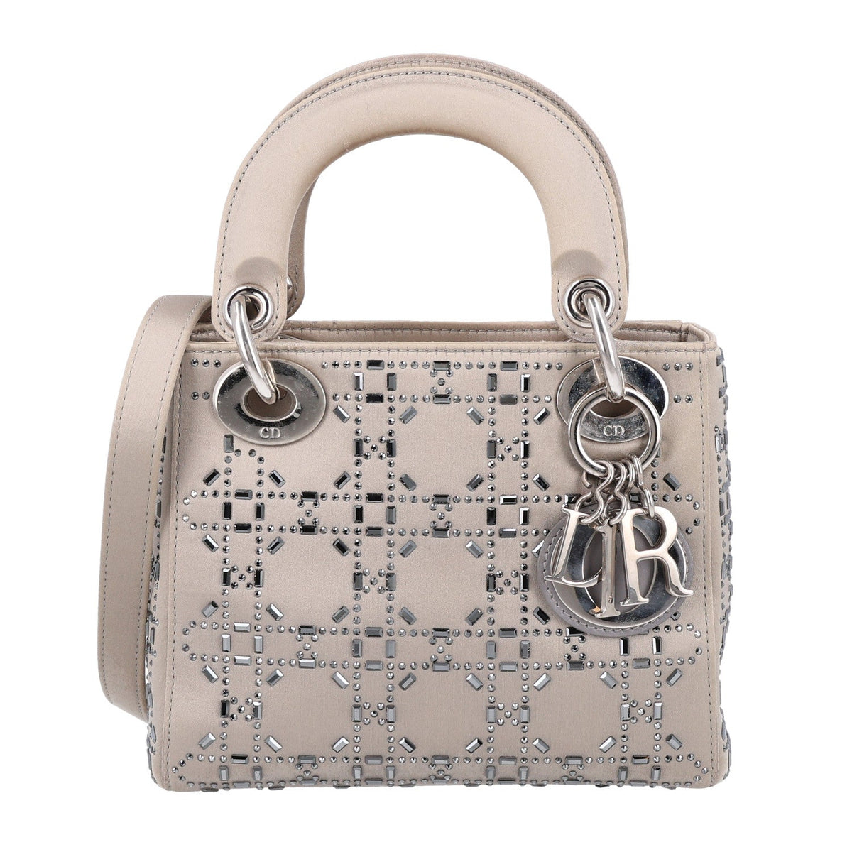 Satin Crystal Cannage Mini Lady Dior Gray AT My store