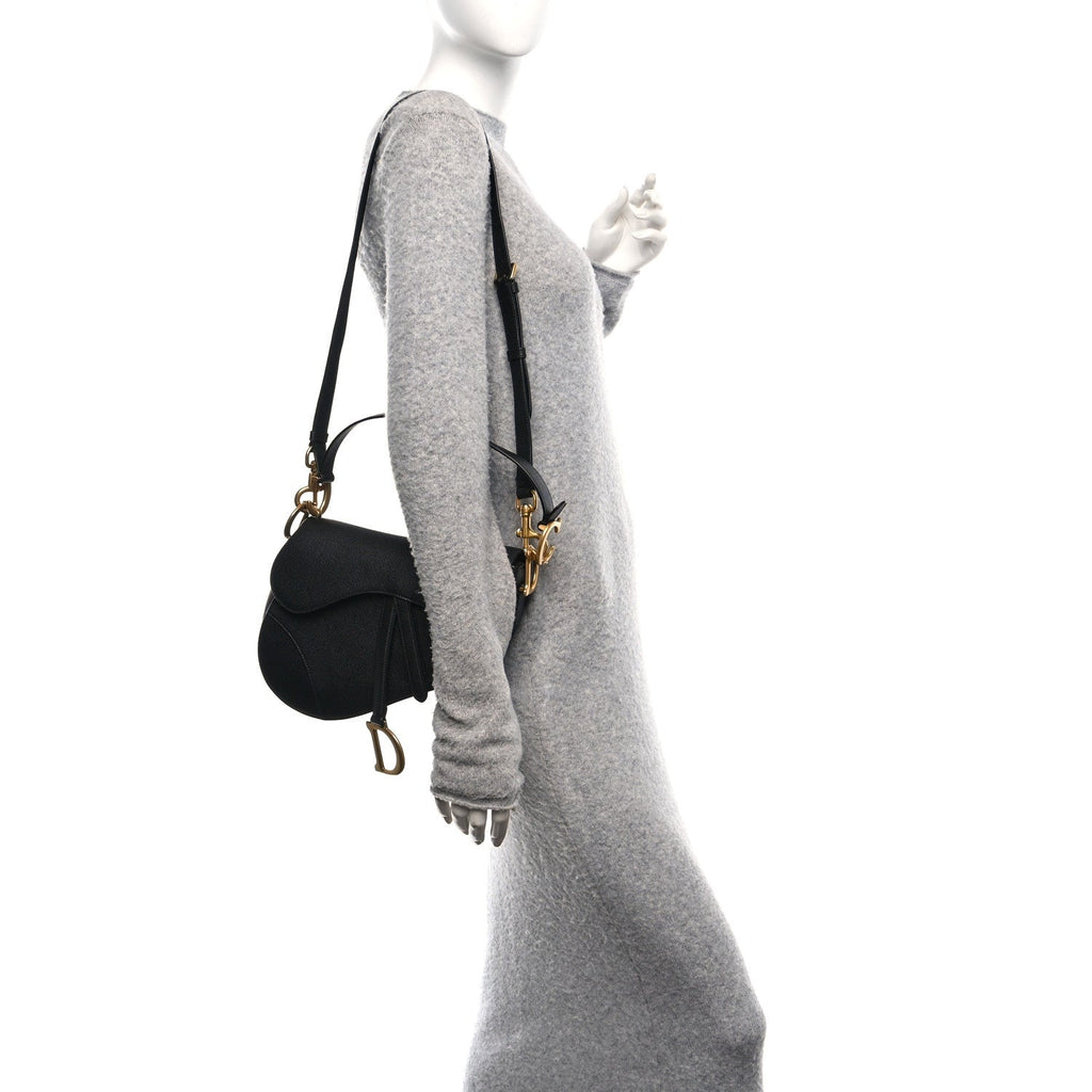 Grained Calfskin Saddle Bag With Strap Black AT My store
