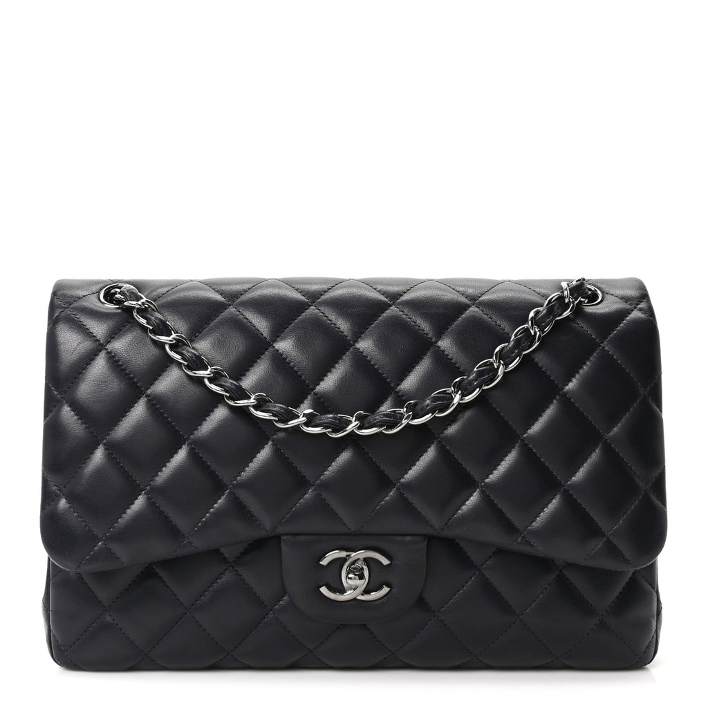 Lambskin Quilted Jumbo Double Flap Navy At My store