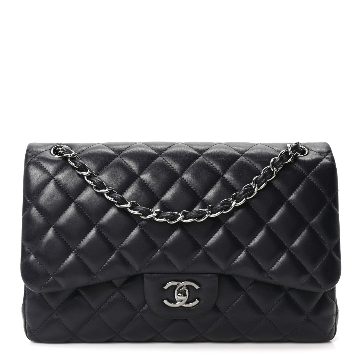 Lambskin Quilted Jumbo Double Flap Navy At My store
