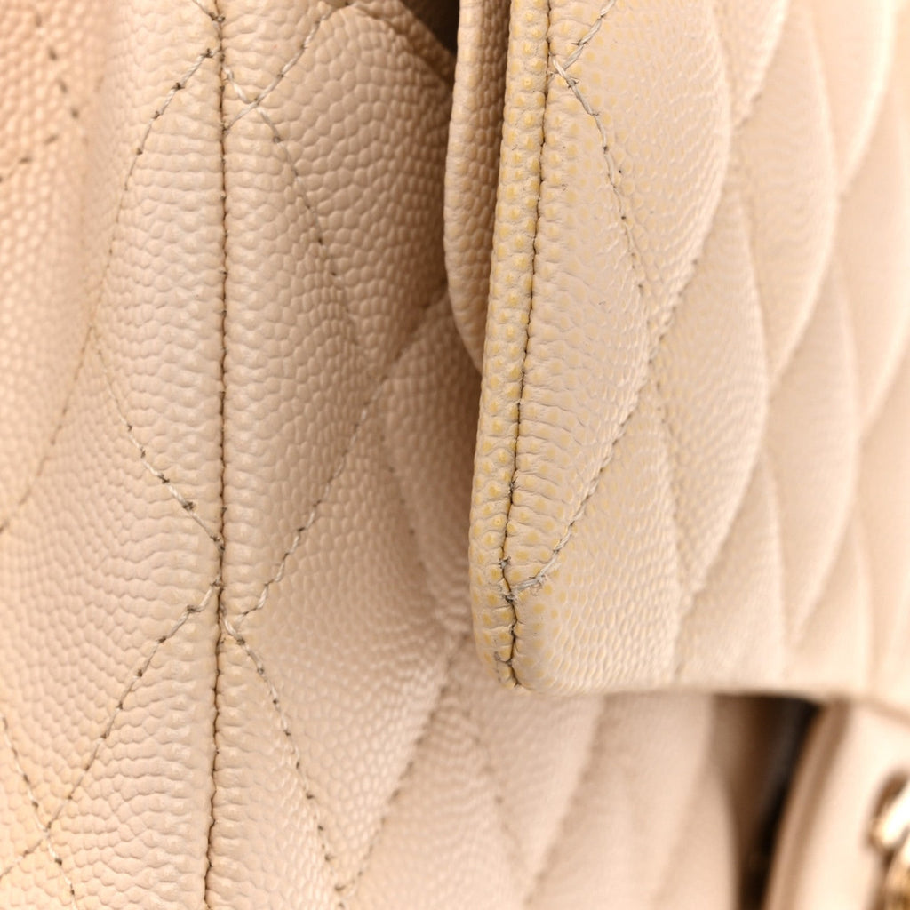 Caviar Quilted Medium Double Flap Light Beige At My store
