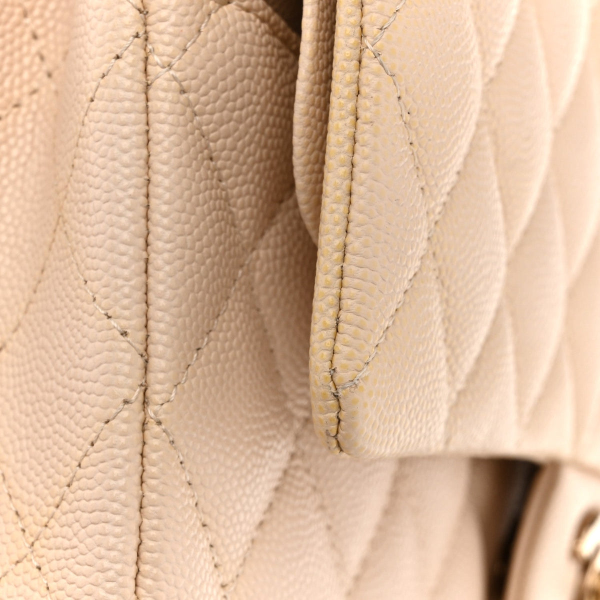Caviar Quilted Medium Double Flap Light Beige At My store