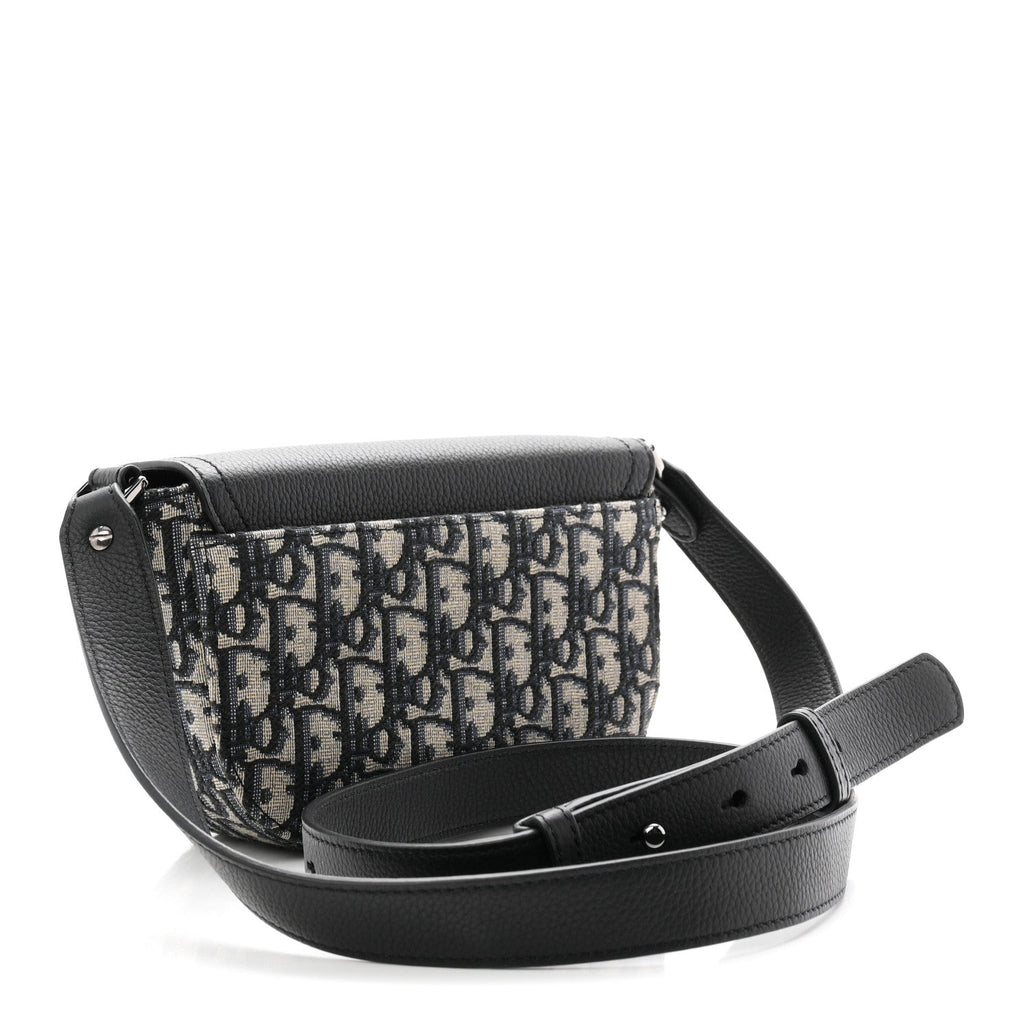 Grained Calfskin Oblique Mini Saddle Messenger Bag With Flap Beige Black AT My store