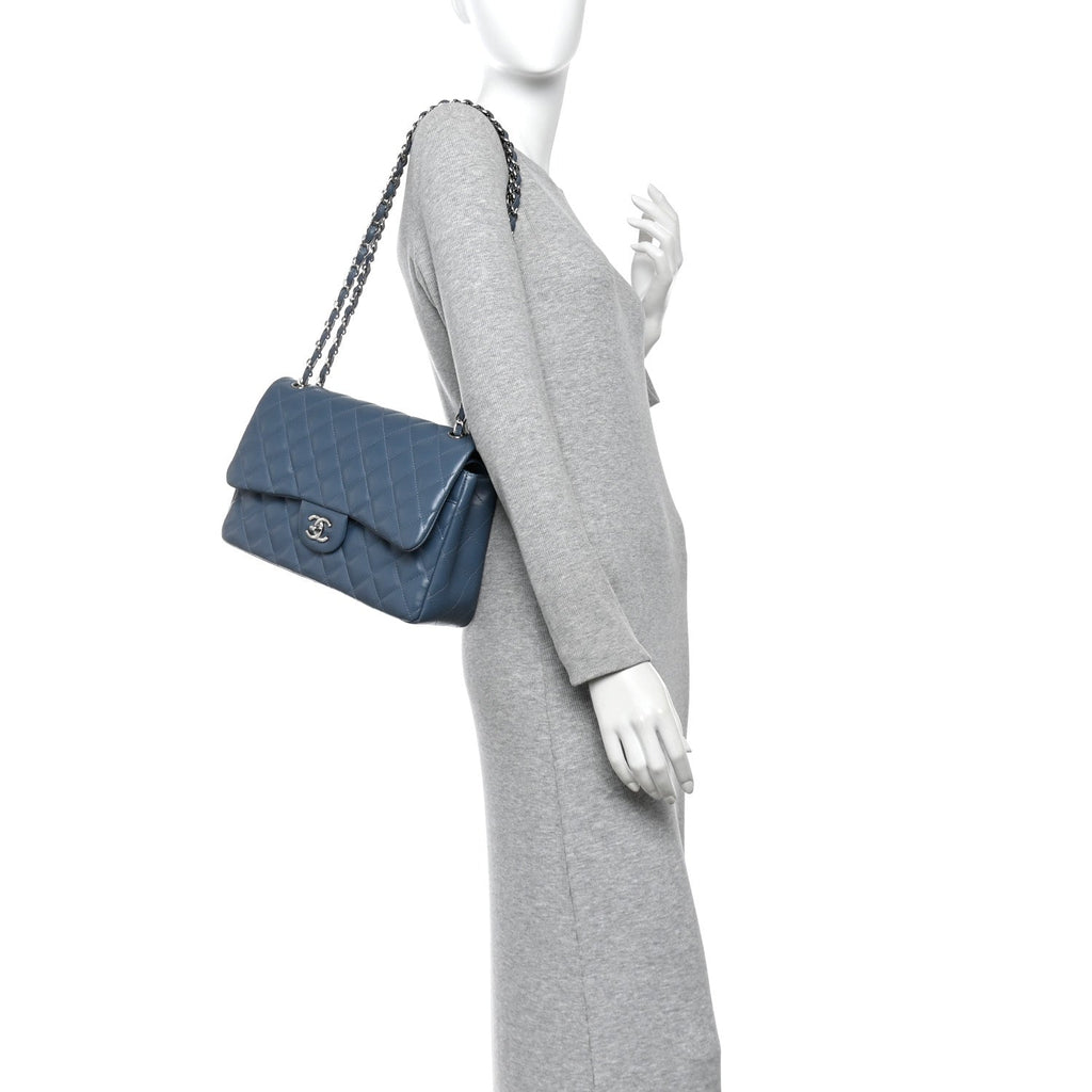 Lambskin Quilted Jumbo Double Flap Dark Blue At My store