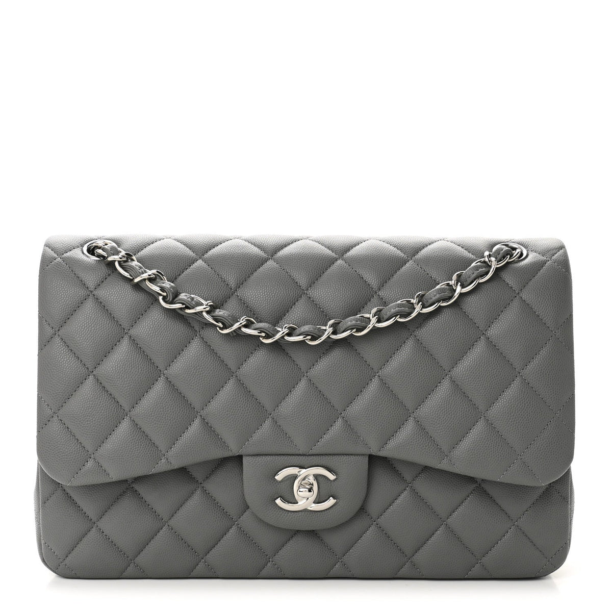 Caviar Quilted Jumbo Double Flap Grey At My store