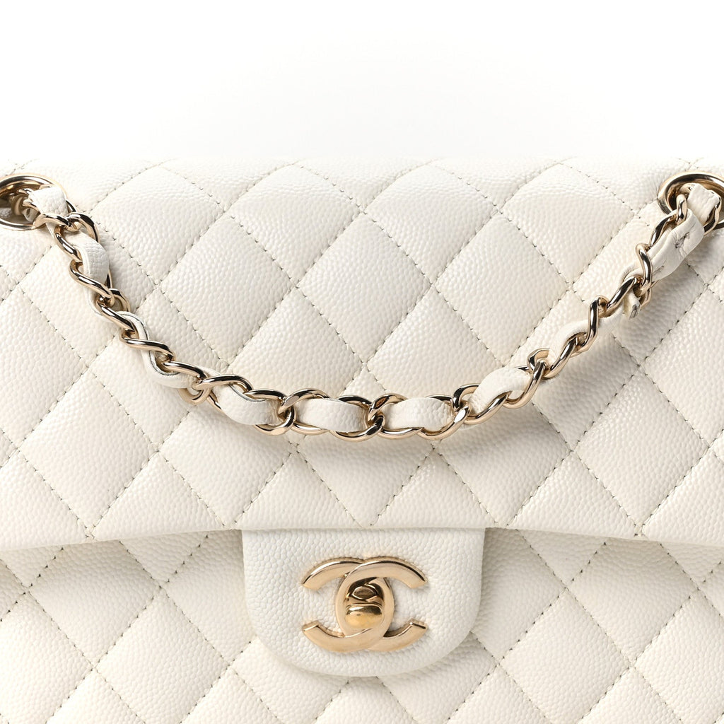 Caviar Quilted Small Double Flap White At My store