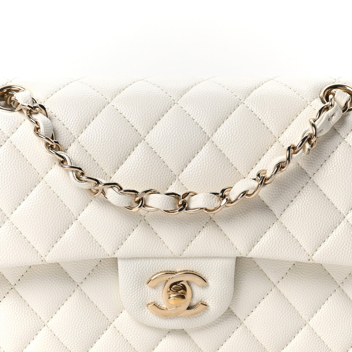 Caviar Quilted Small Double Flap White At My store