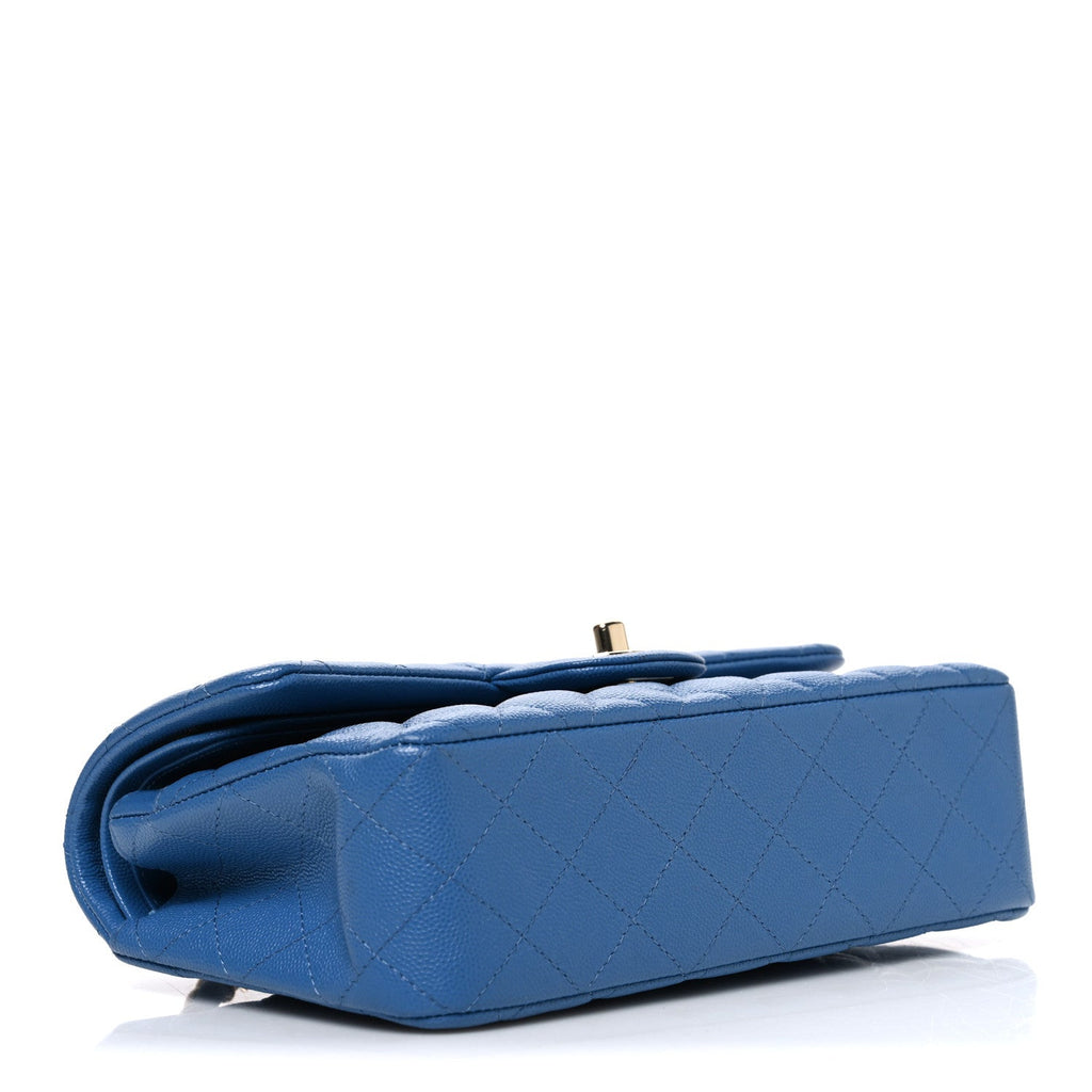 Caviar Quilted Medium Double Flap Blue At My store