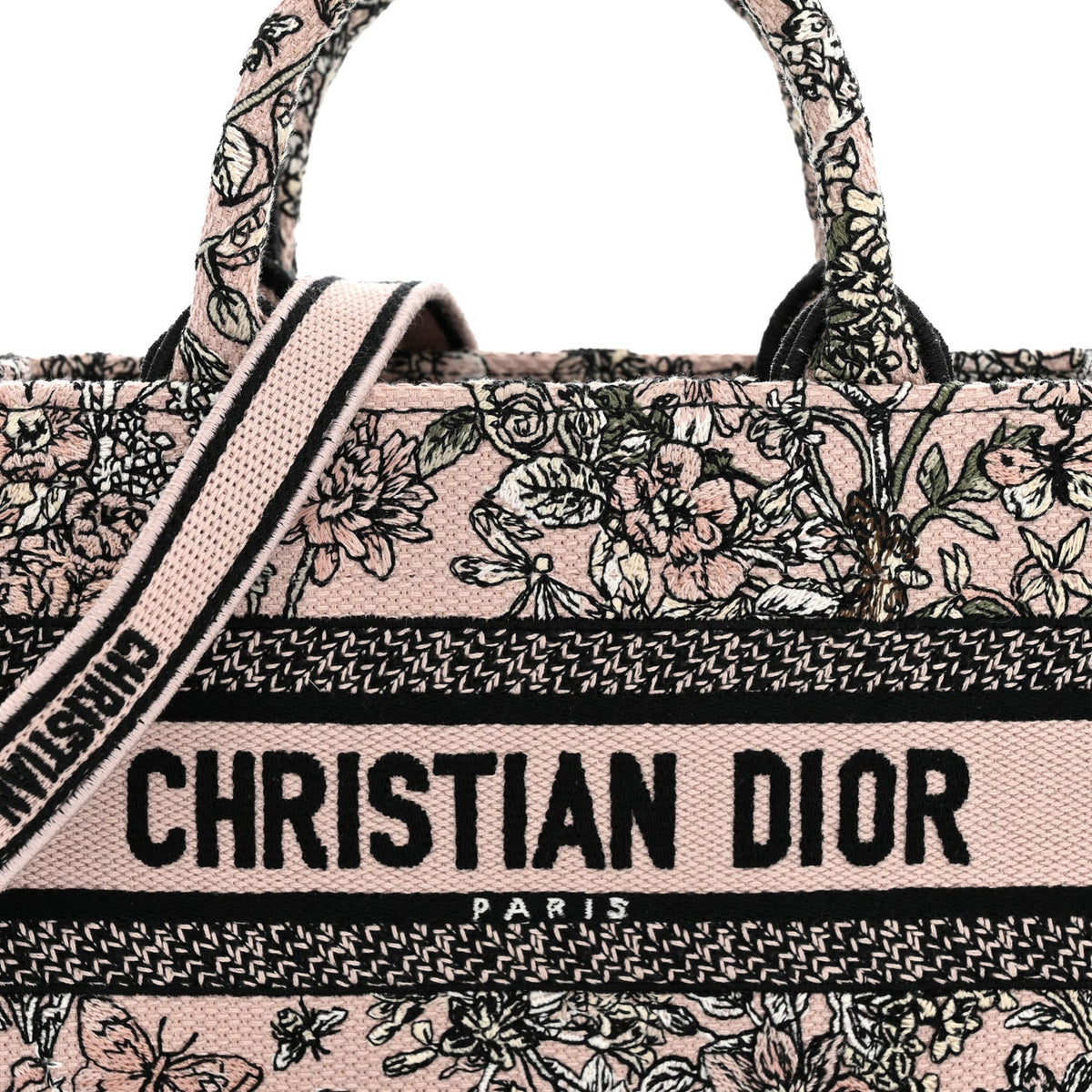 Canvas Embroidered Mini Book Tote With Strap Pink Multicolor AT My store