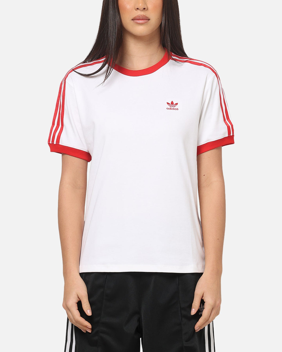 Best-Selling Adidas Women's 3 Stripe T-Shirt White/Red
