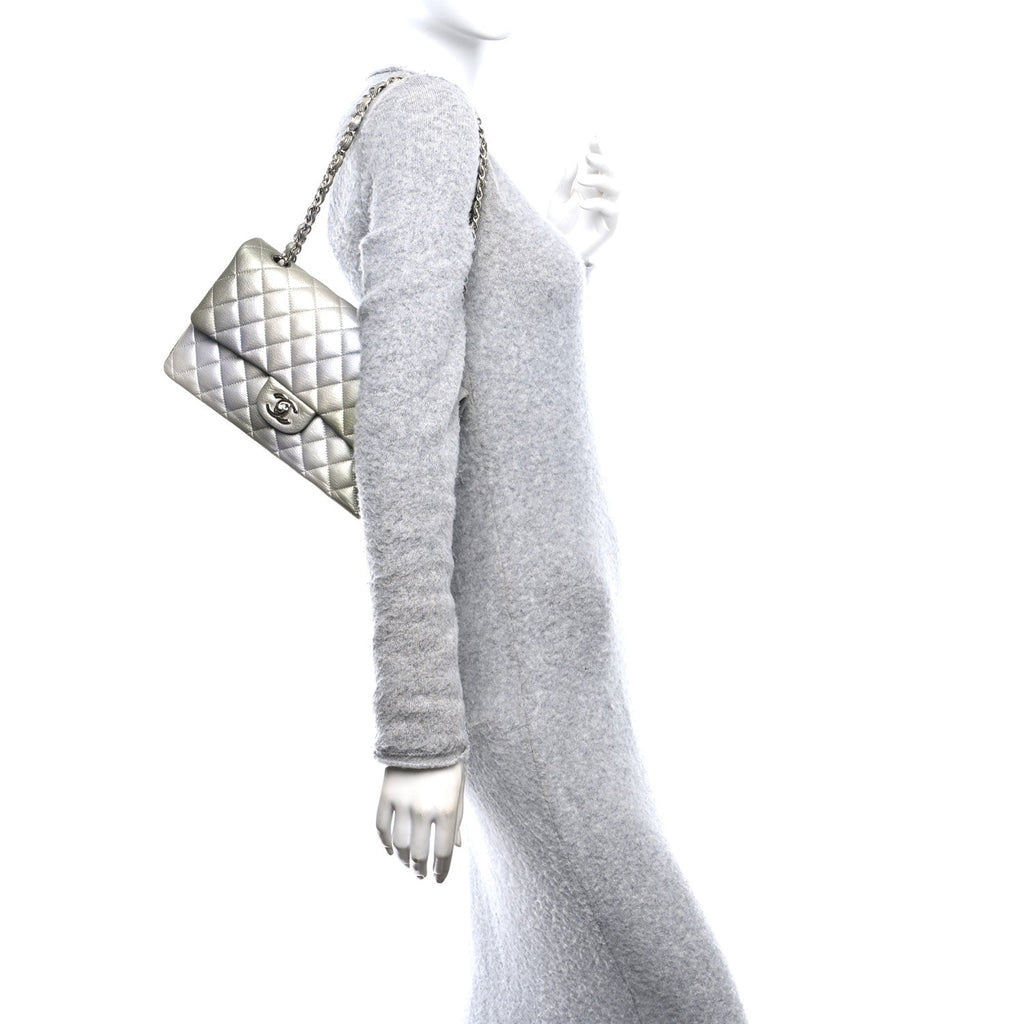 Metallic Goatskin Quilted Ombre Medium Double Flap Grey Green At My store