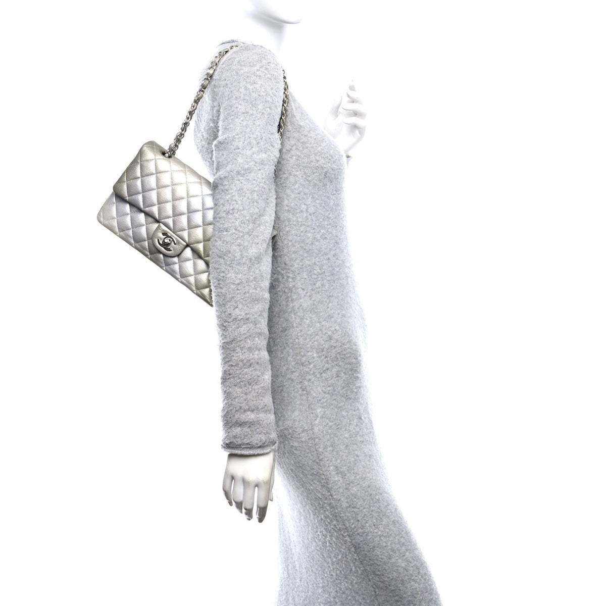 Metallic Goatskin Quilted Ombre Medium Double Flap Grey Green At My store