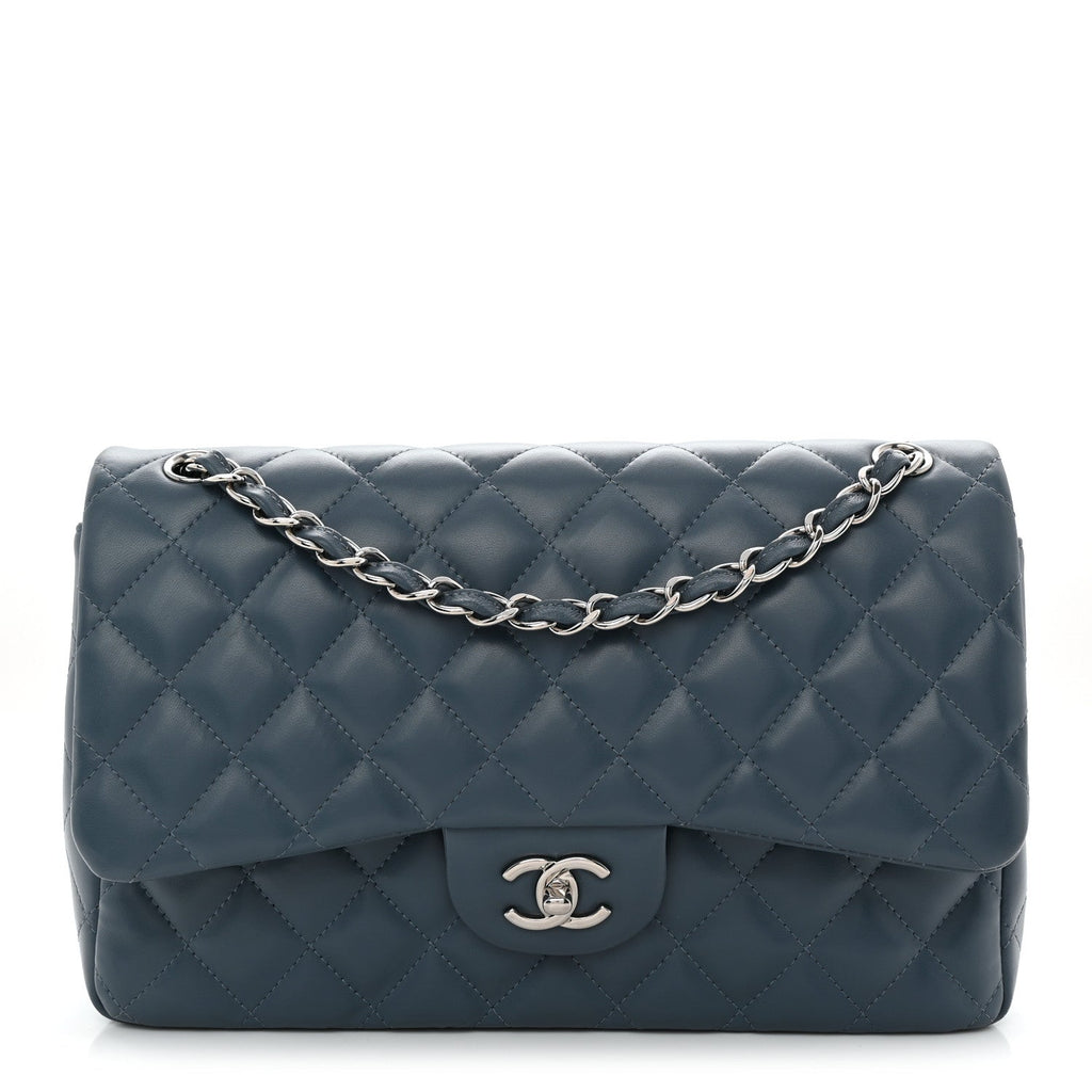 Lambskin Quilted Jumbo Double Flap Dark Blue At My store