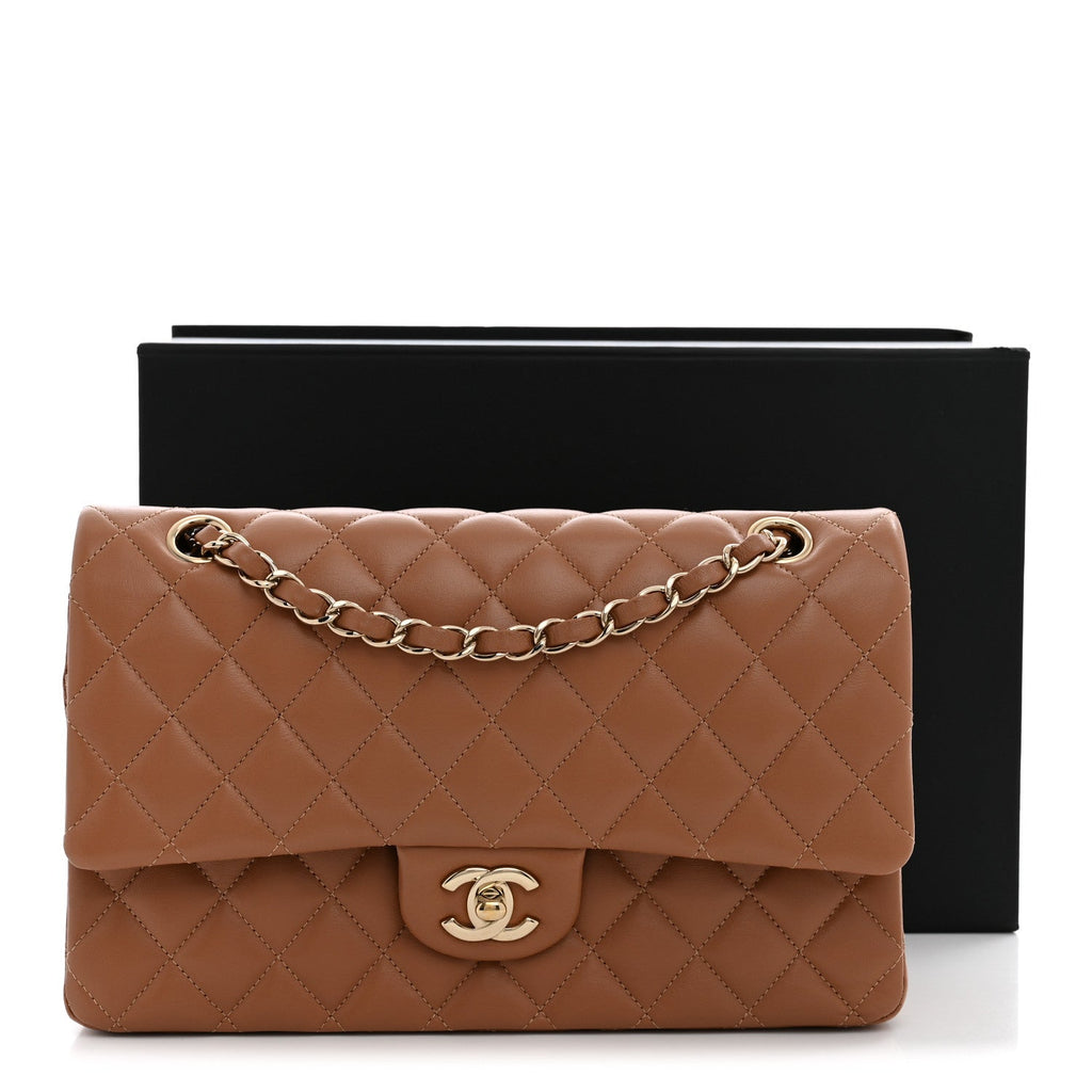 Lambskin Quilted Medium Double Flap Brown At My store