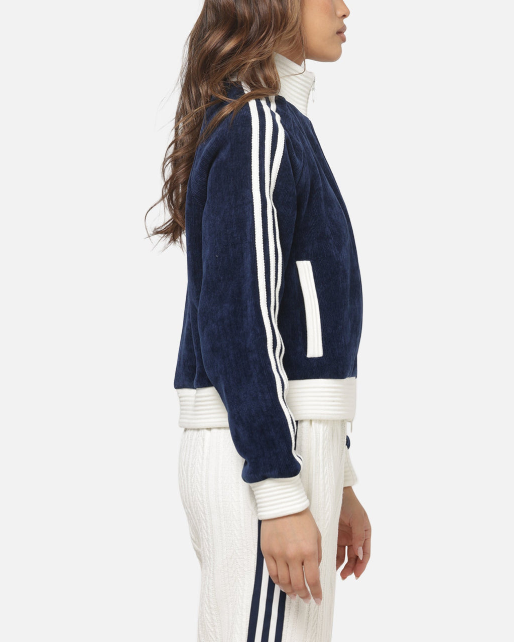 Best-Selling Adidas Women's Velour Knit Track Top Navy/Off White