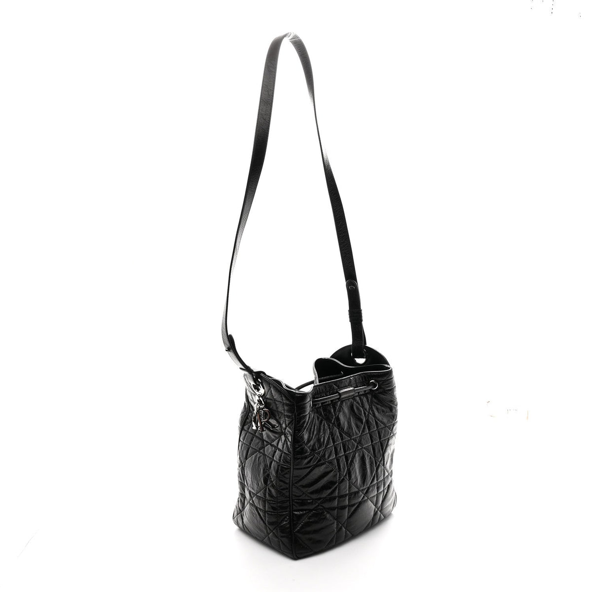 Crinkled Calfskin Macrocannage Medium D-Motion Bag Black AT My store