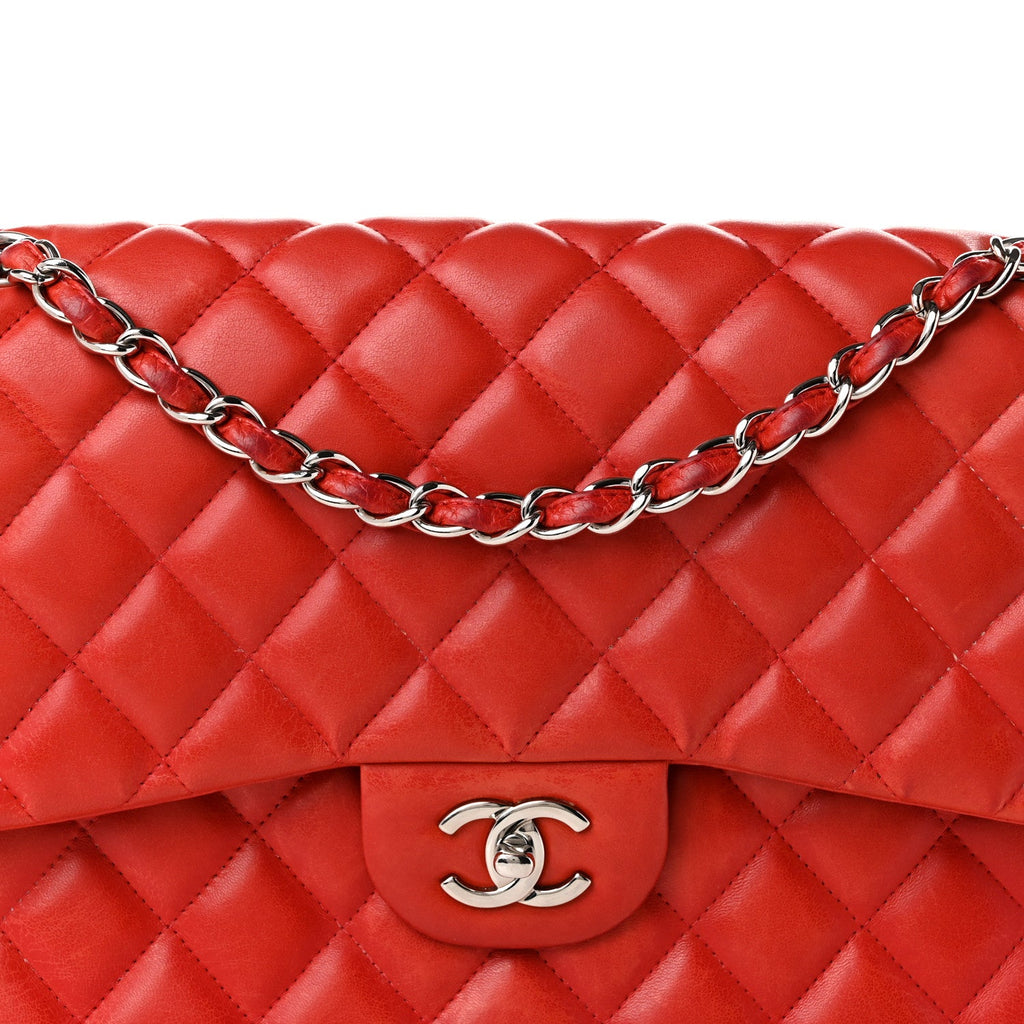 Lambskin Quilted Jumbo Double Flap Red At My store