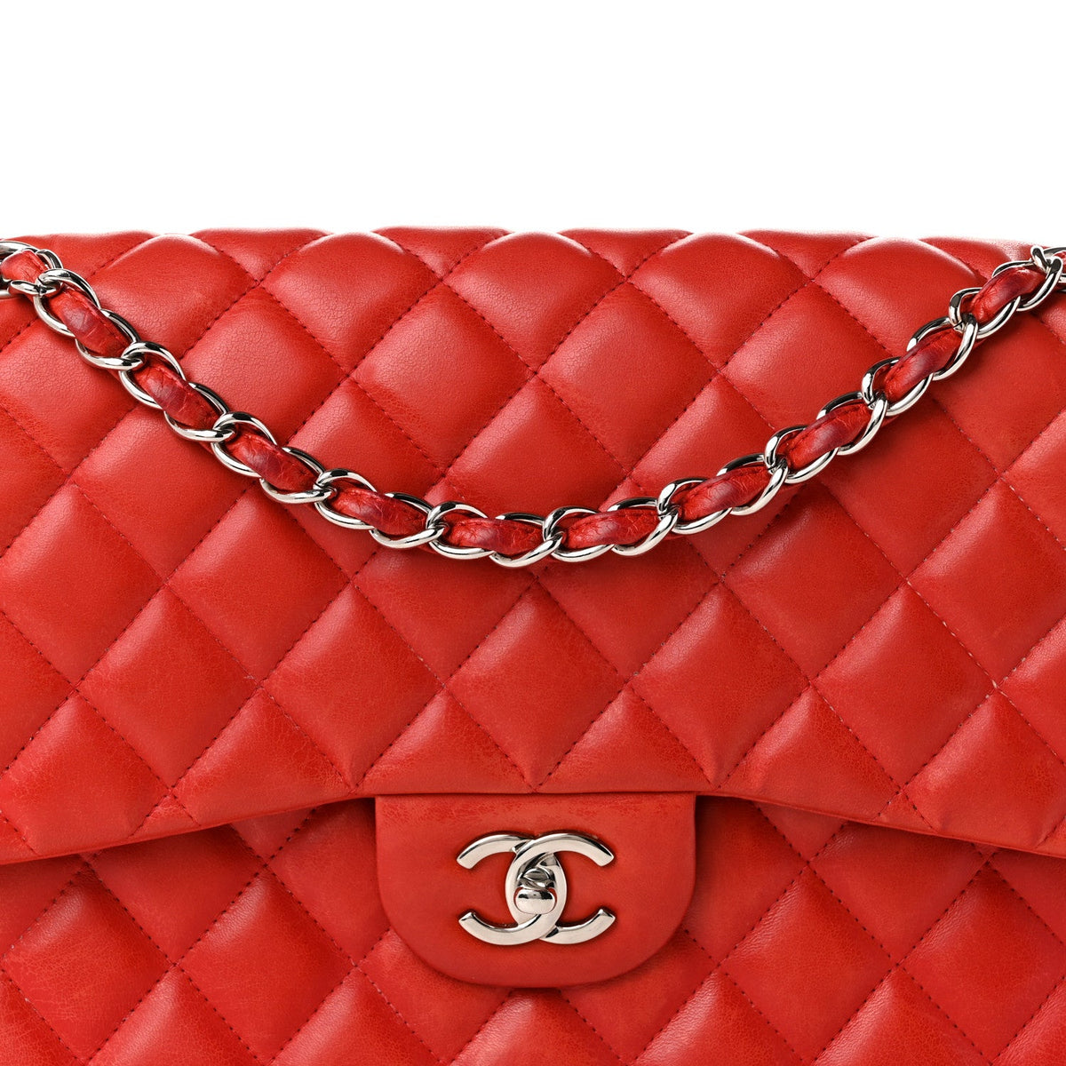 Lambskin Quilted Jumbo Double Flap Red At My store