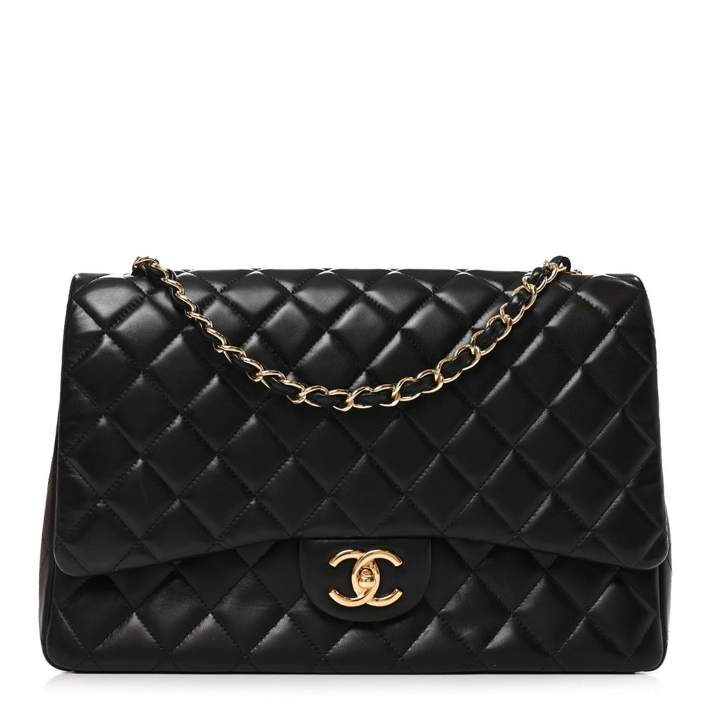 Lambskin Quilted Maxi Double Flap Black At My store