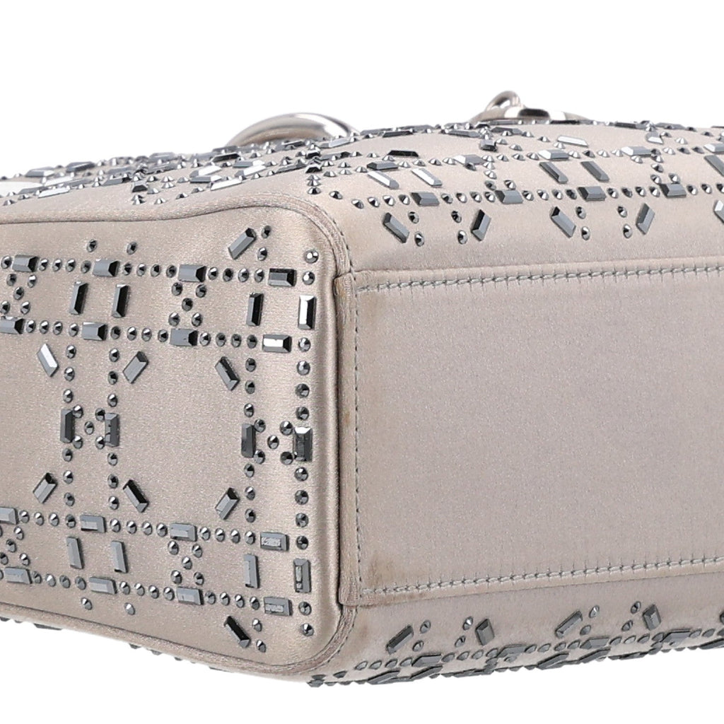 Satin Crystal Cannage Mini Lady Dior Gray AT My store