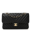 Caviar Flat Chevron Quilted Small Double Flap Black At My store