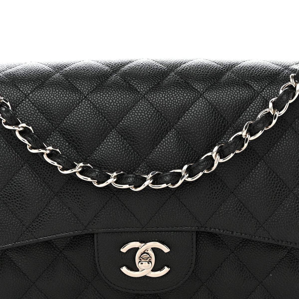 Caviar Quilted Jumbo Double Flap Black At My store