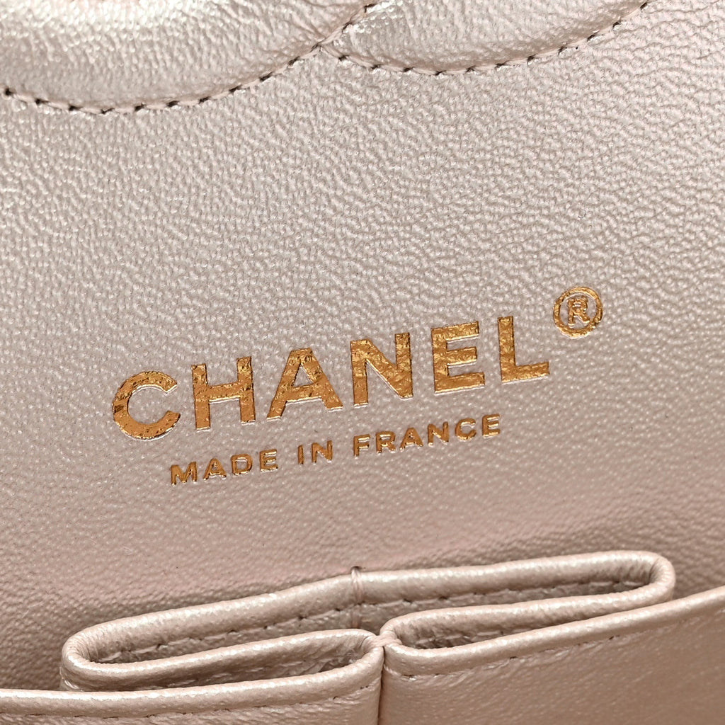 Iridescent Lambskin Quilted Medium Double Flap Ivory At My store