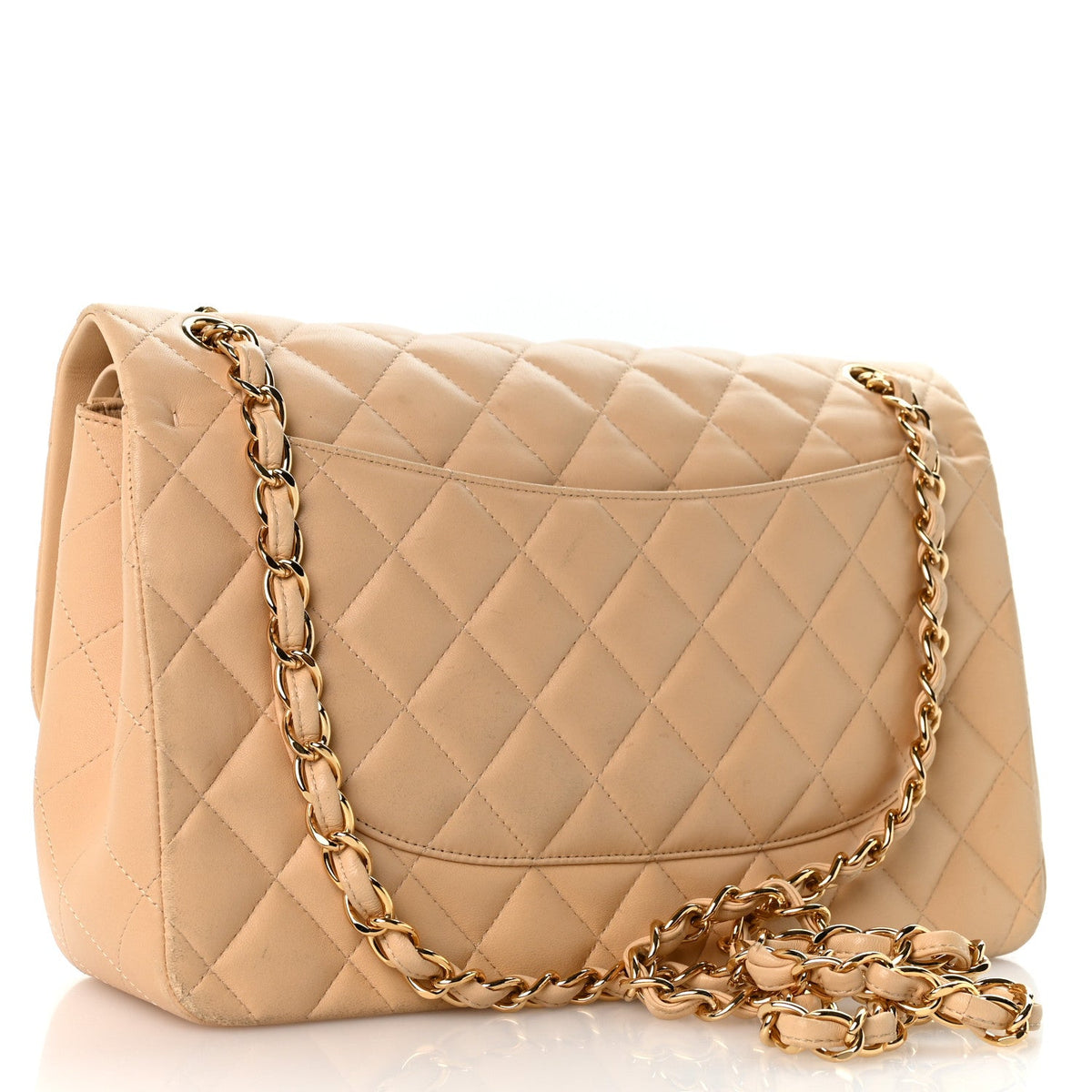 Lambskin Quilted Jumbo Double Flap Light Beige At My store