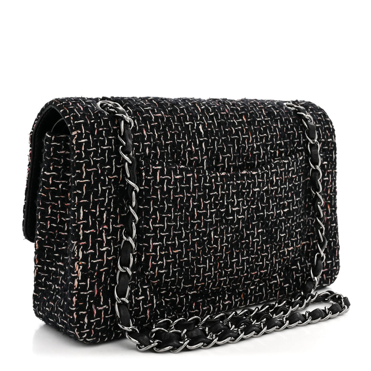 Tweed Quilted Medium Double Flap Black At My store