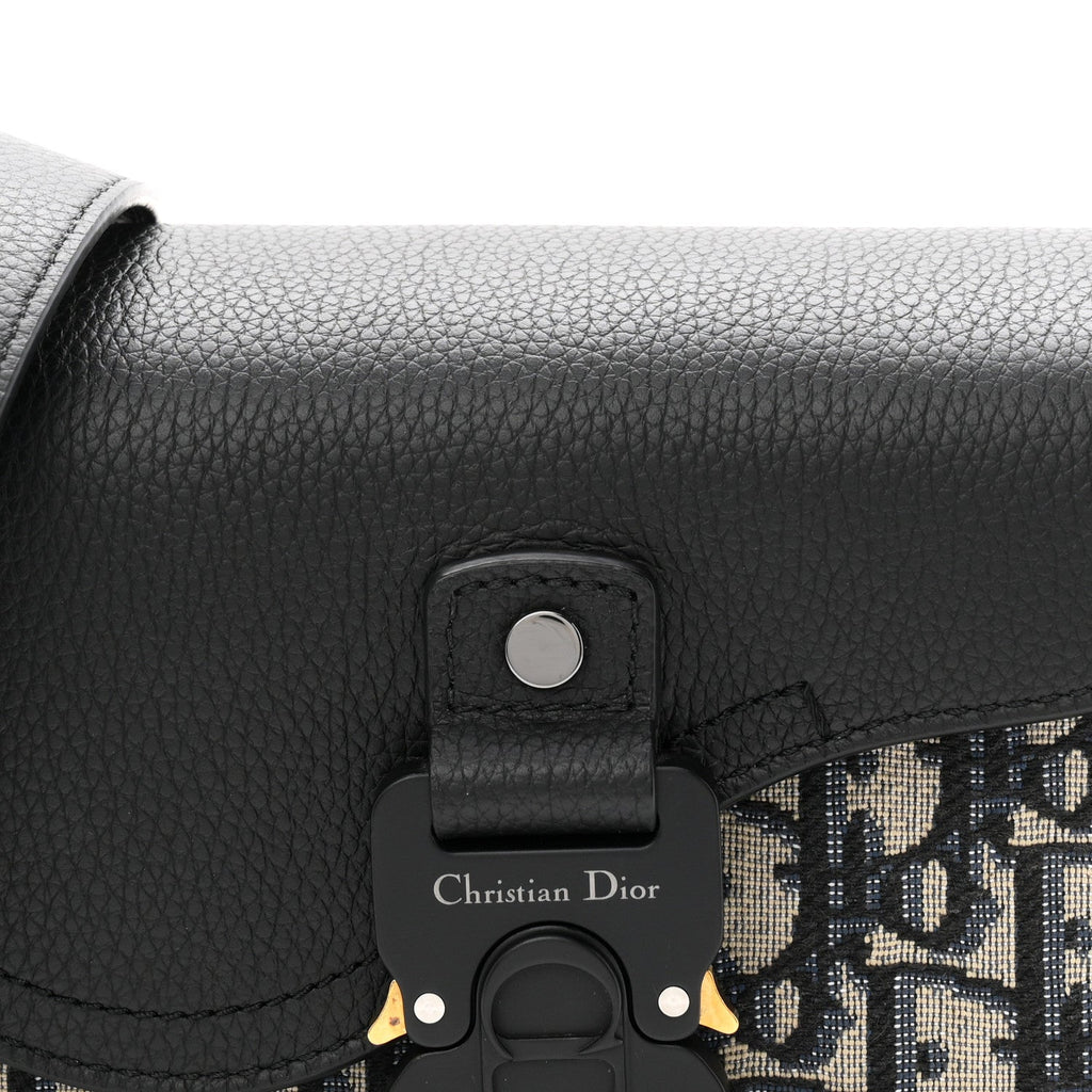 Grained Calfskin Oblique Mini Saddle Messenger Bag With Flap Beige Black AT My store