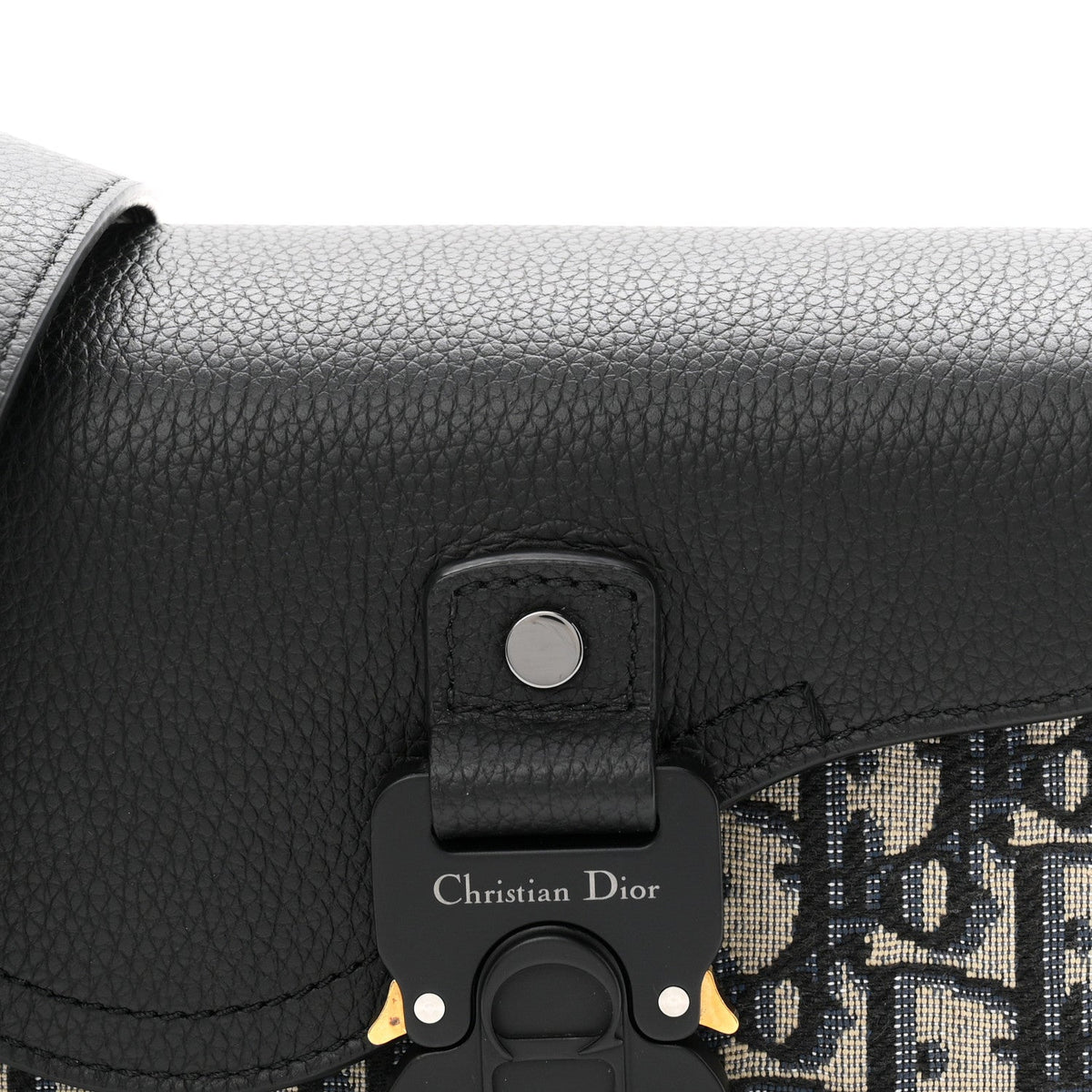 Grained Calfskin Oblique Mini Saddle Messenger Bag With Flap Beige Black AT My store