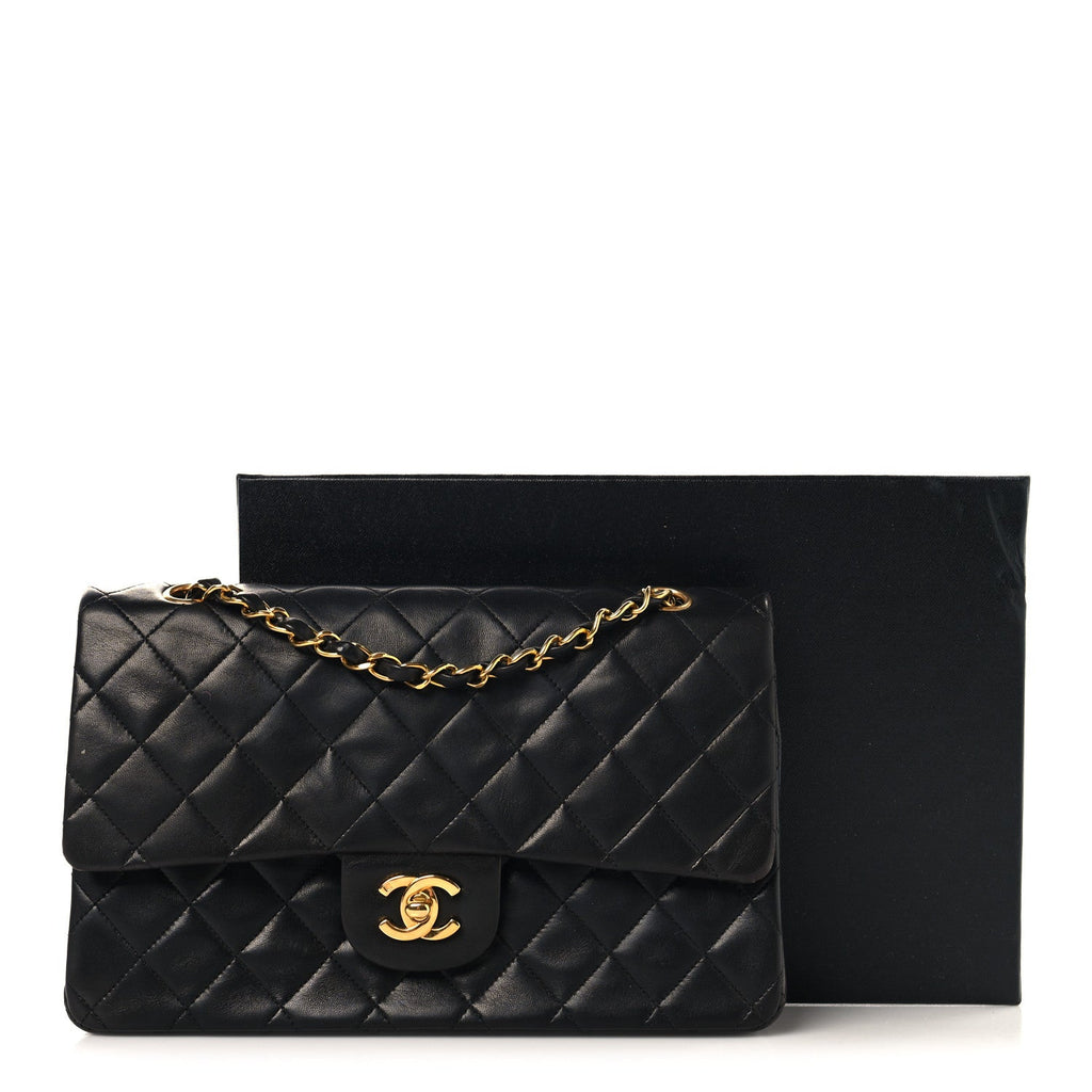 Lambskin Quilted Medium Double Flap Black At My store