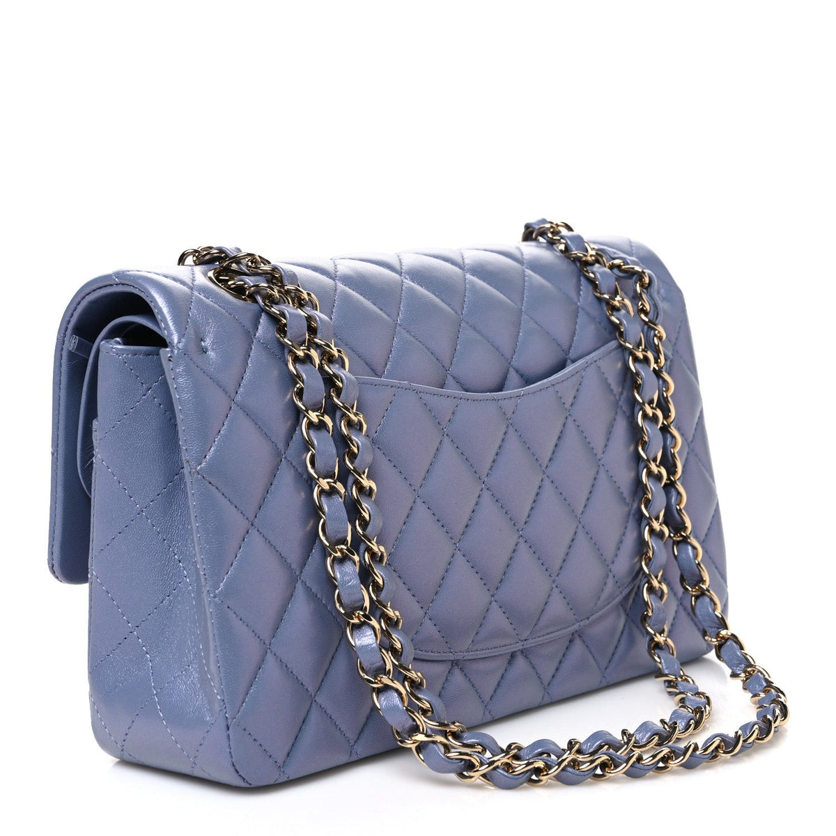 Iridescent Lambskin Quilted Medium Double Flap Light Purple At My store