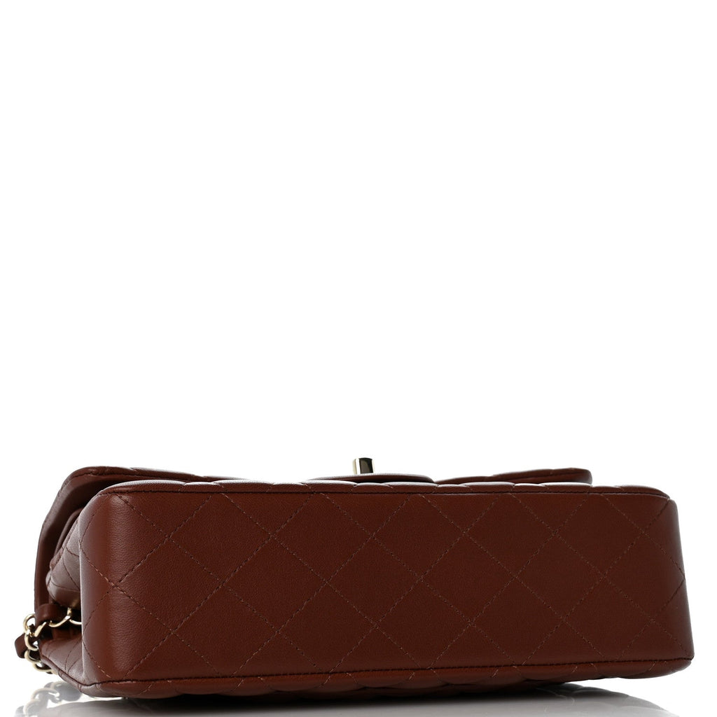 Lambskin Quilted Small Double Flap Dark Brown At My store