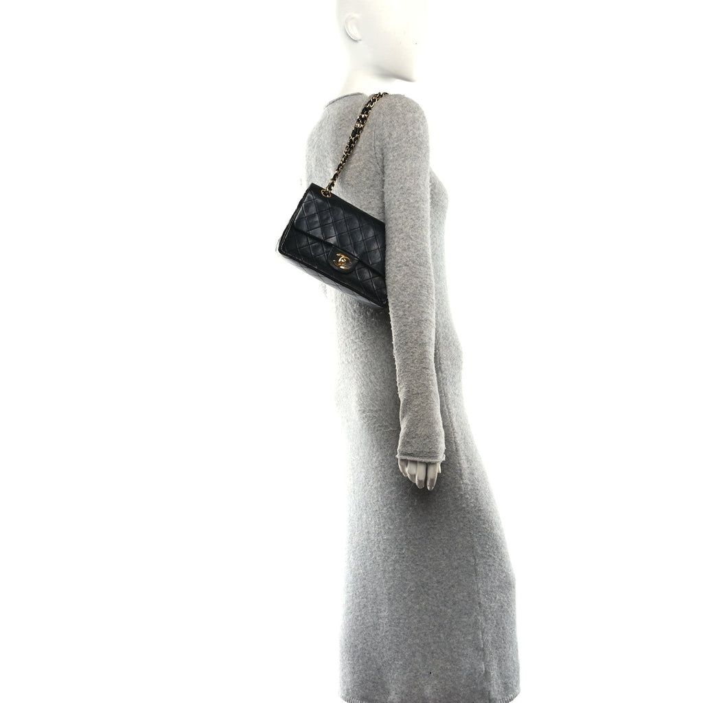 Lambskin Quilted Small Double Flap Black At My store