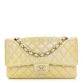 Cloudy Pearly Goatskin Quilted Medium Double Flap Light Yellow At My store