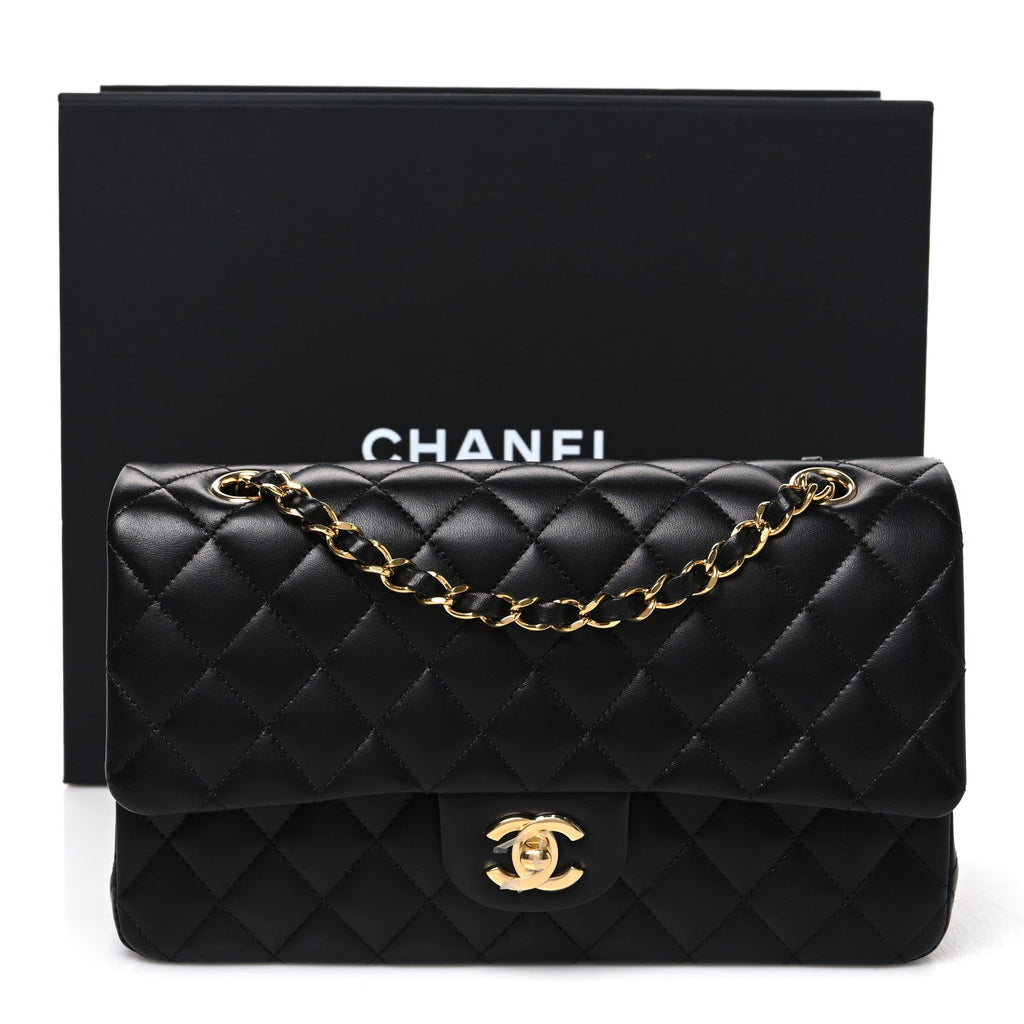 Lambskin Quilted Medium Double Flap Black At My store
