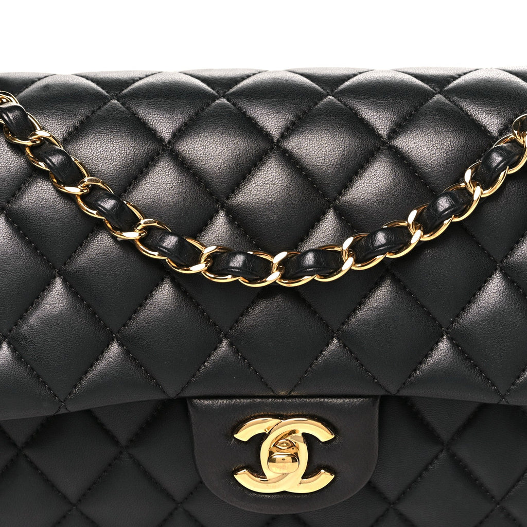 Lambskin Quilted Medium Double Flap Black At My store