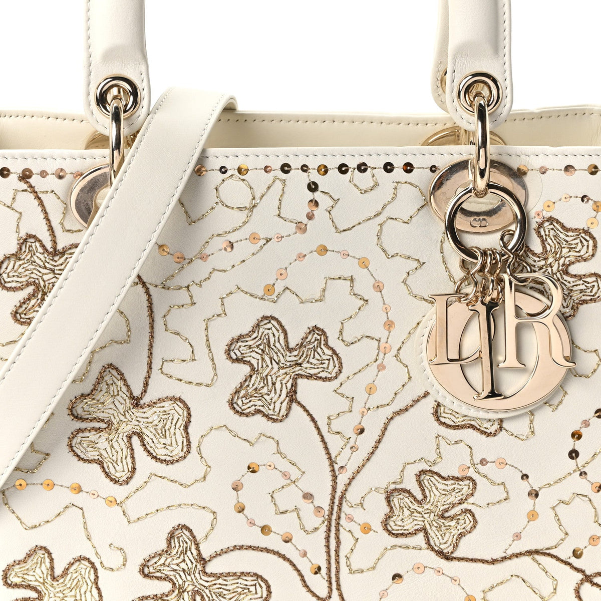 Smooth Calfskin Sequin Embroidered Clover Medium Lady Dior White AT My store